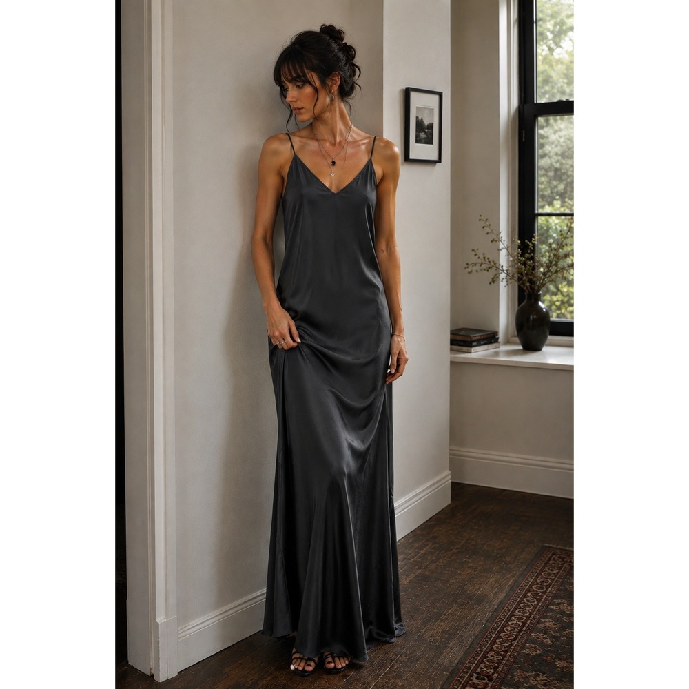 100% Silk Ombre Maxi Slip Dress 90s Minimalist Dark Romantic WhimsigothGray